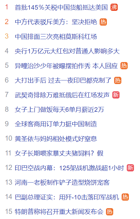 百度热搜快照及百度热搜解读2025年5月8日